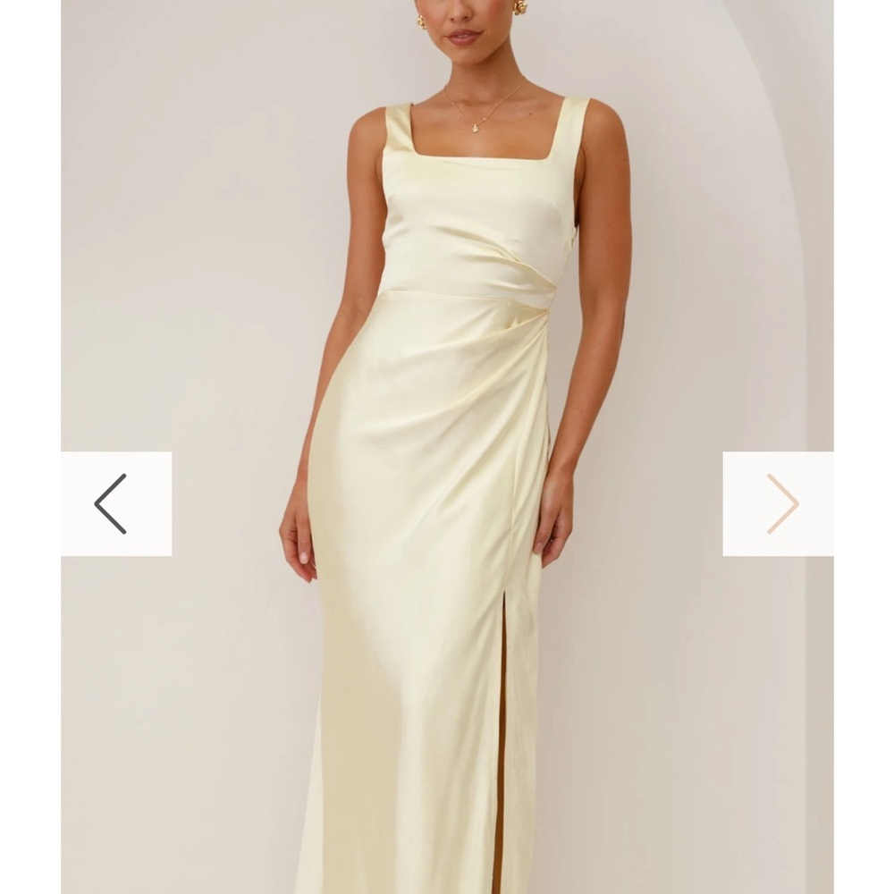 Cream Ruched Maxi Gown with Square Neckline- BillyJ Boutique bridesmaid dress